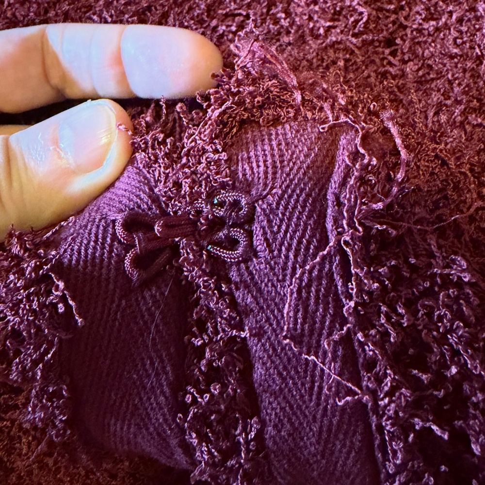 Zara boho burgundy fringed fuzzy soft knit cardigan NWT - Picture 6 of 9